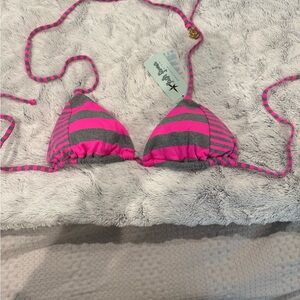 Luli Fama Pink and Gray Striped Bikini Top